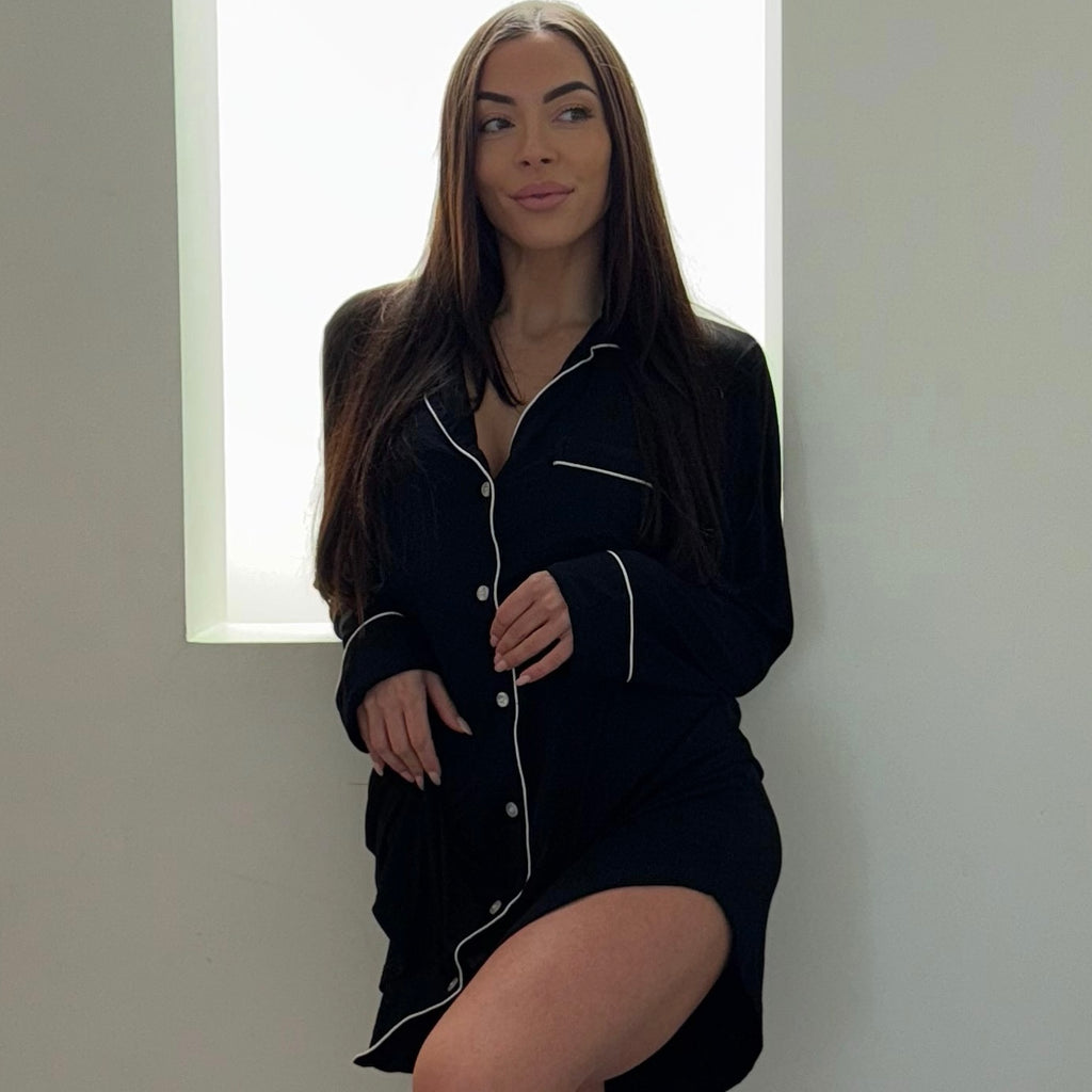 MY WINTER BOYFRIEND SLEEP SHIRT (COTTON) - BLACK